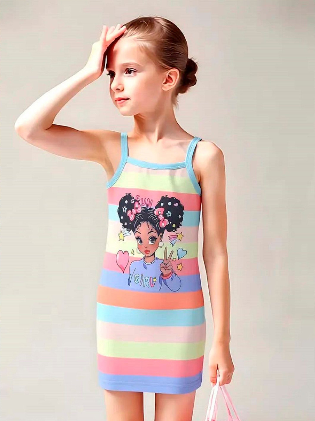 Miss & Chief Girls Graphic Printed Shoulder Straps Shift Dress