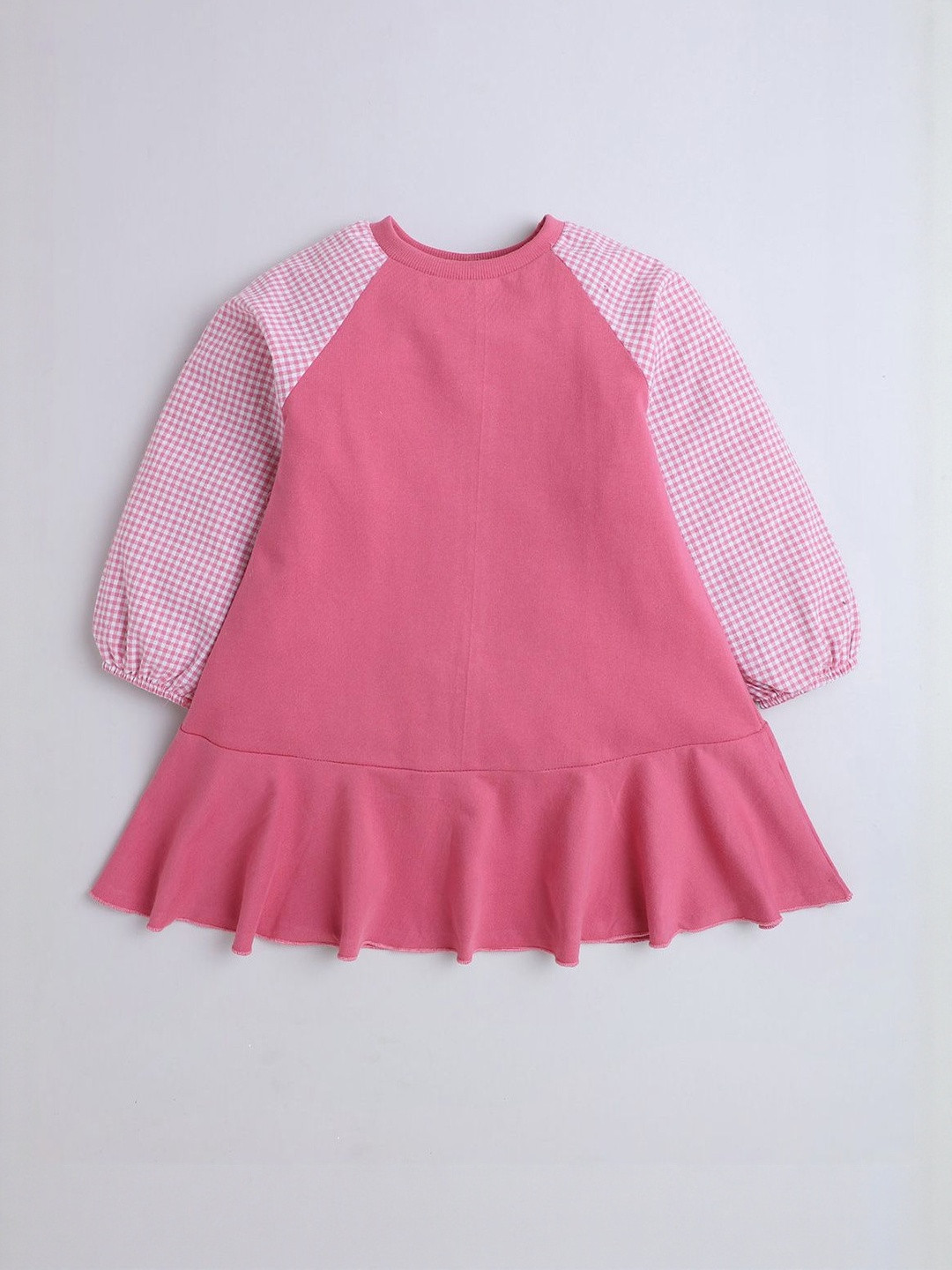 Hopscotch Girls Round Neck Long Sleeves Flounce A-Line Dress