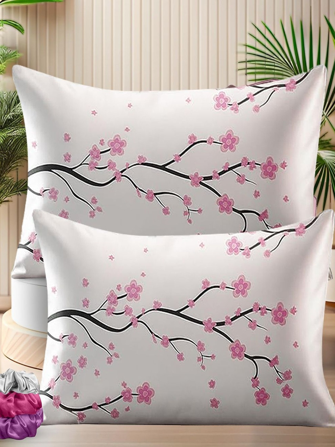 Sittella White Set of 2 3D Rectangle Floral Printed Pillow Covers