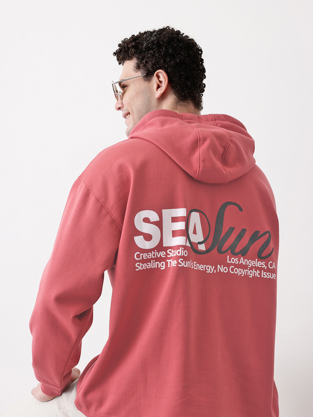 Mast & Harbour Typography Printed Hooded Sweatshirt with Inner Fleece