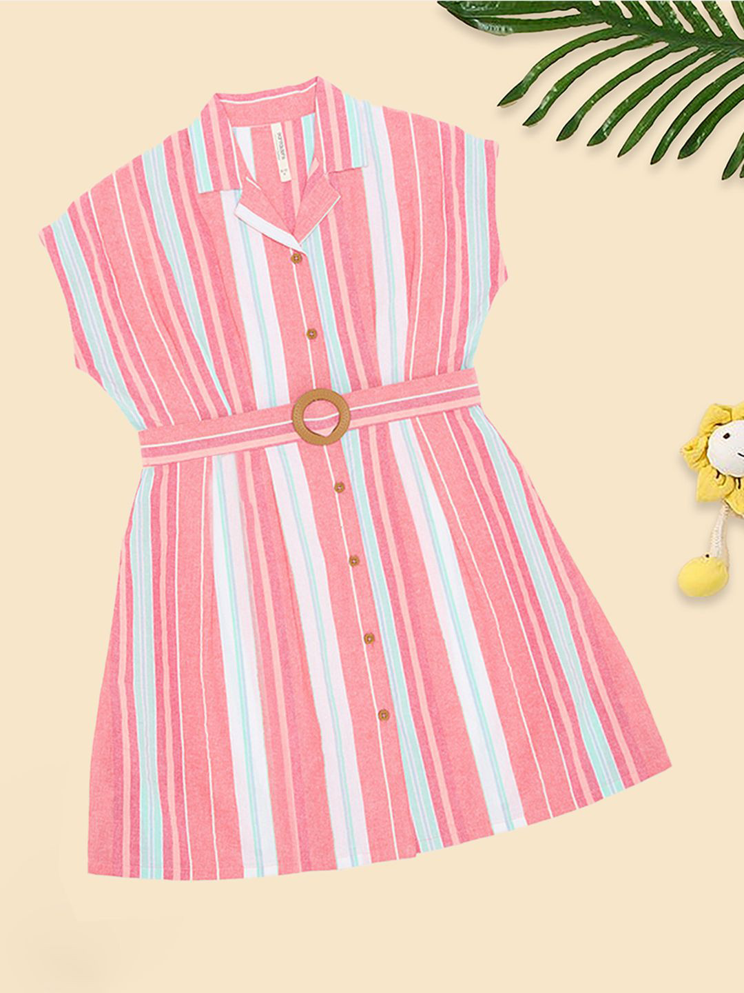 Pantaloons Junior Girls Striped Shirt Collar A-Line Knee Length Dress
