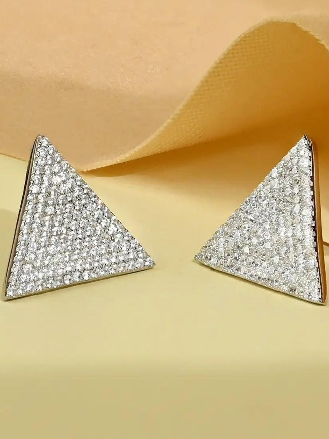 TOUCH925 Women Geometric Glamour CZ Triangular Studs Earrings