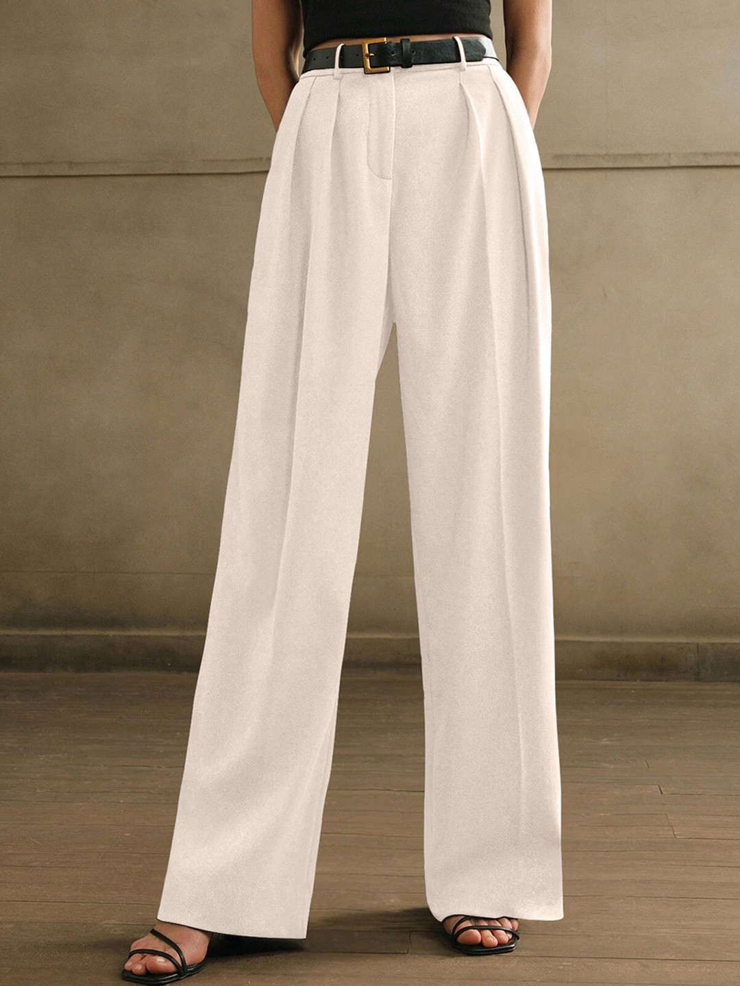 M&H Easy Women High-Rise Pleated Wide Leg Korean Pants