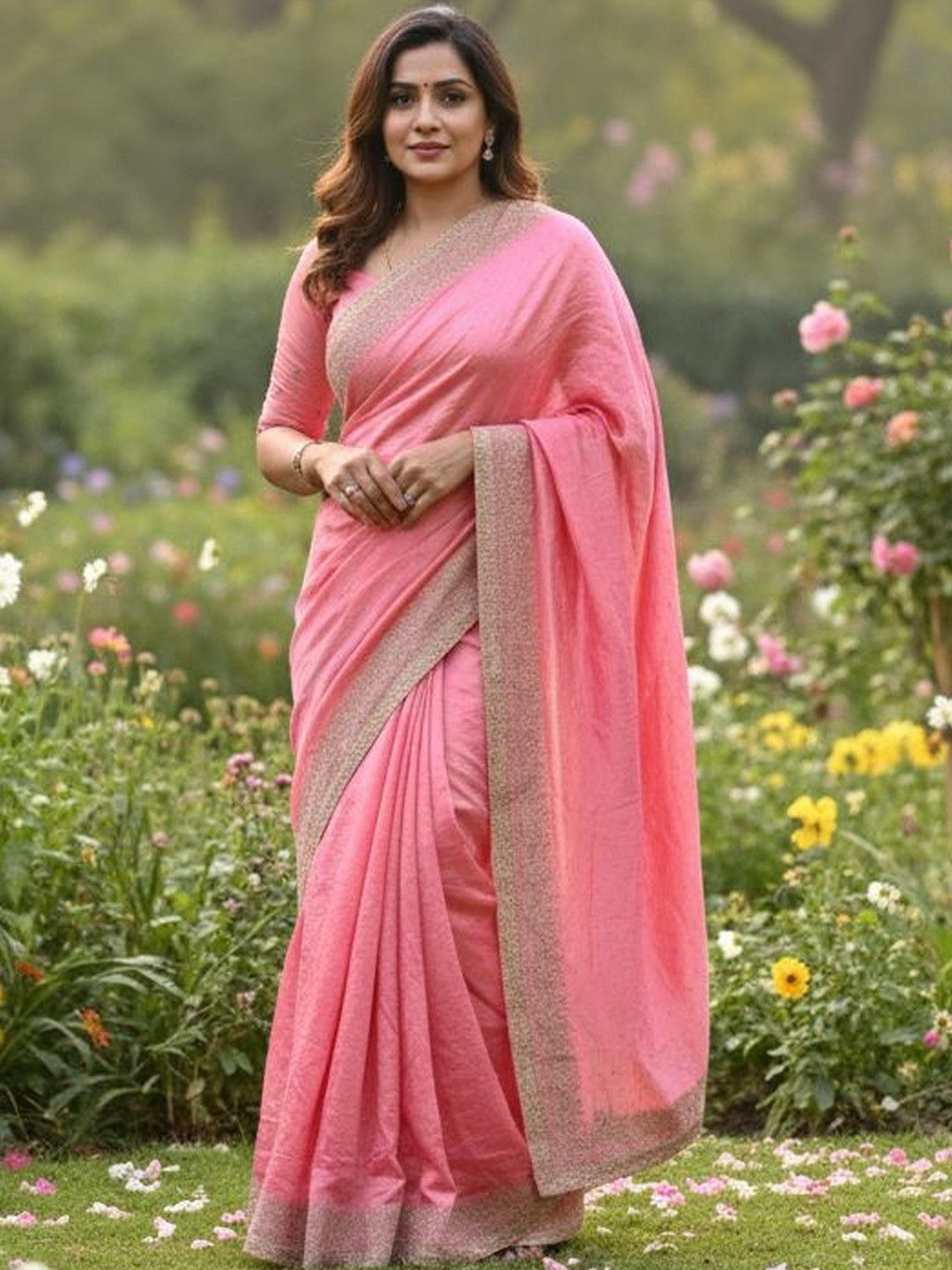 GEN Z TRENDS Women Embroidered Border Saree with Unstitched Blouse Piece
