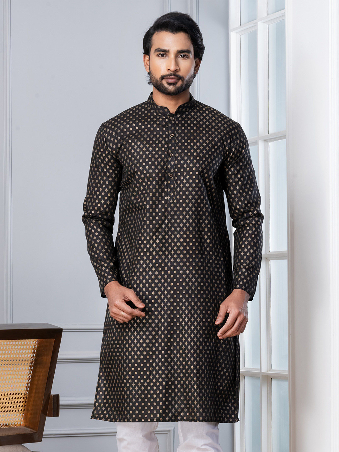 DEVOILER Men Ethnic Motifs Printed Festive Cotton Straight Kurta