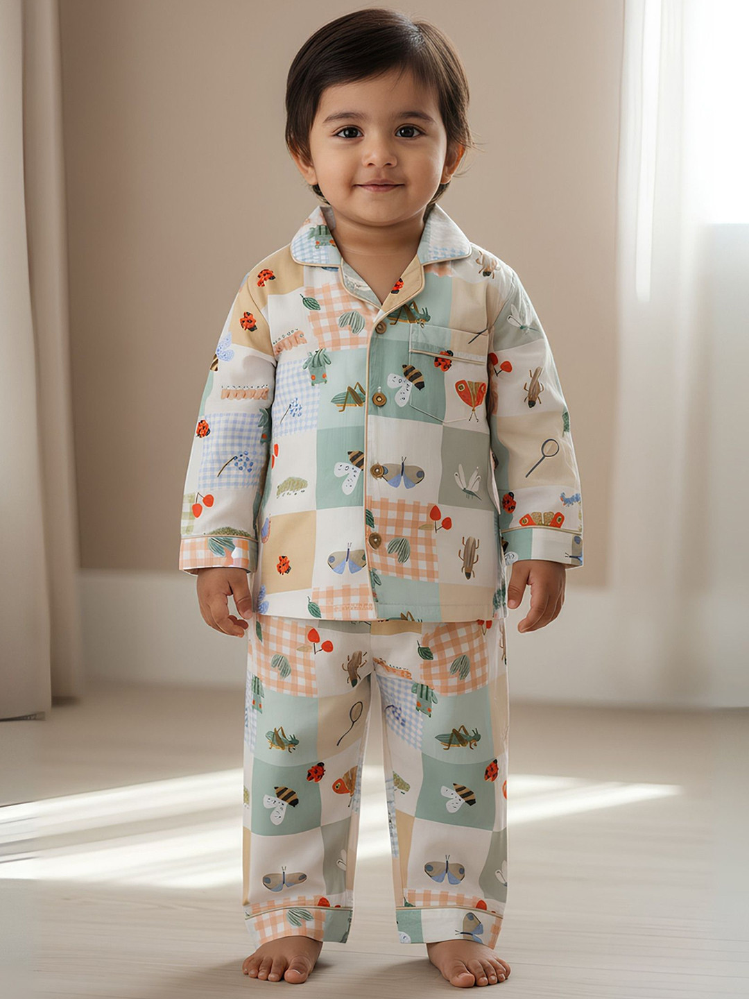cocoon care Checked Bamboo Cotton Muslin Nightsuit Set for Kids