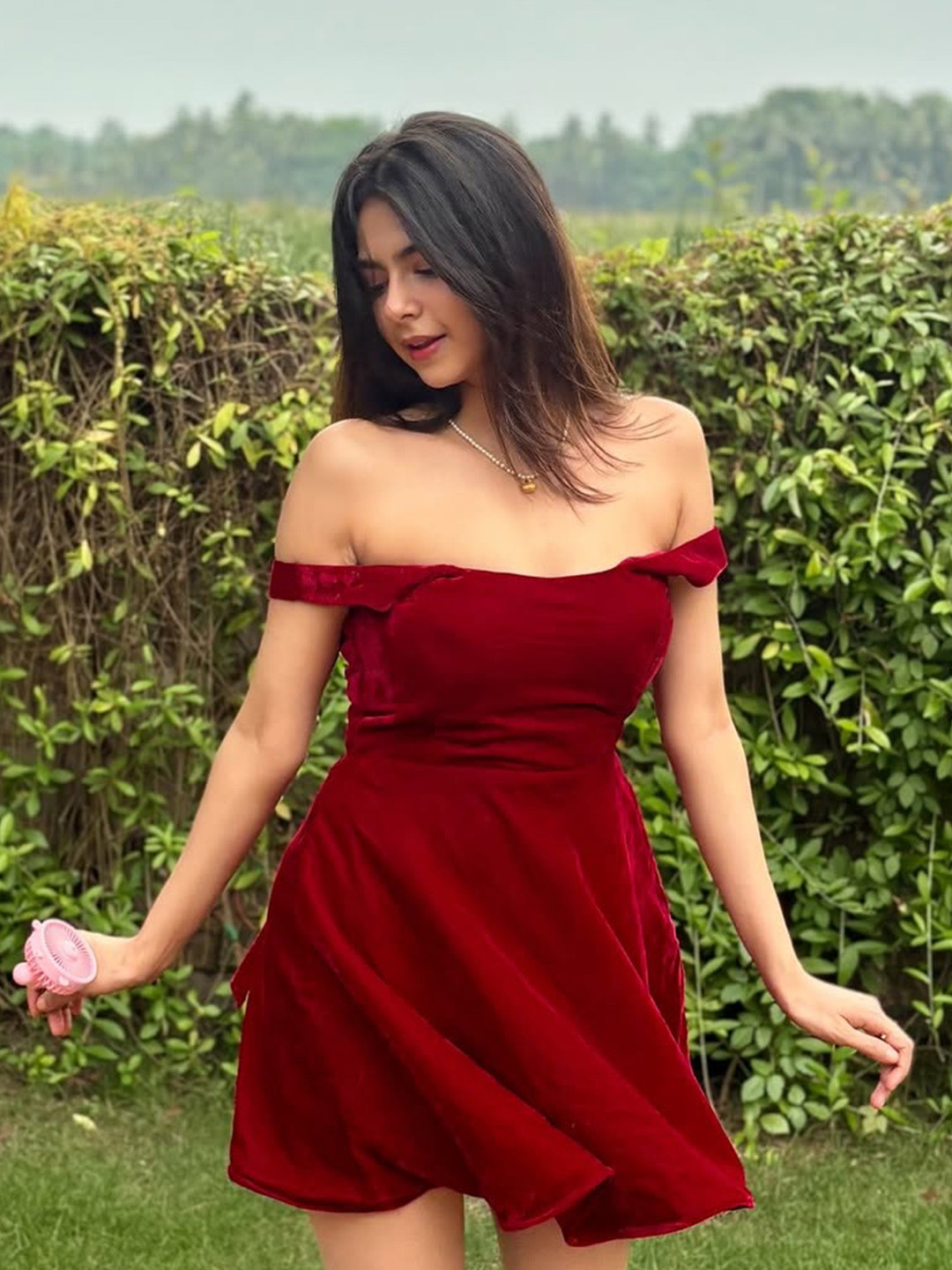 TAILORMADE CLOTHING Off-Shoulder Velvet Fit & Flare Dress