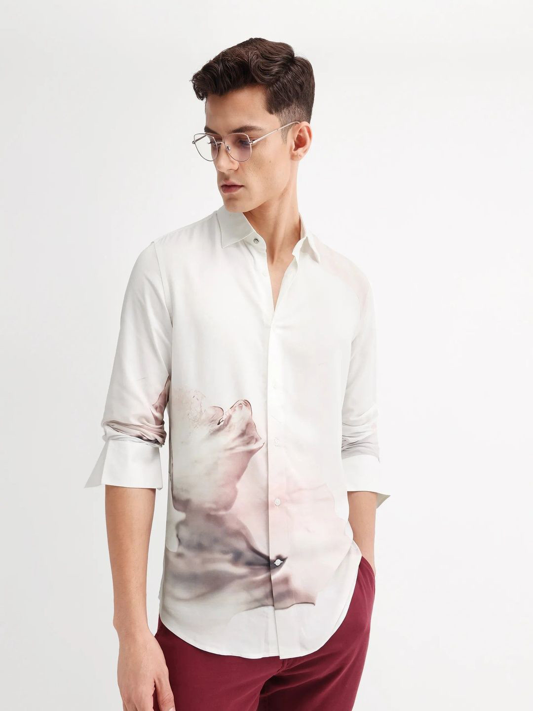 RARE RABBIT Men Premium Fit Abstract Printed Spread Collar Casual Shirt