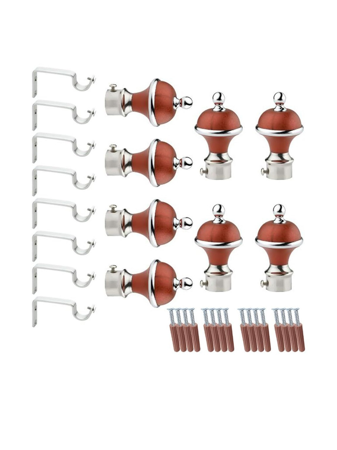 GLOXY Set Of 8 Brown & Silver Toned Stainless Steel & ABS Curtain Bracket With Support