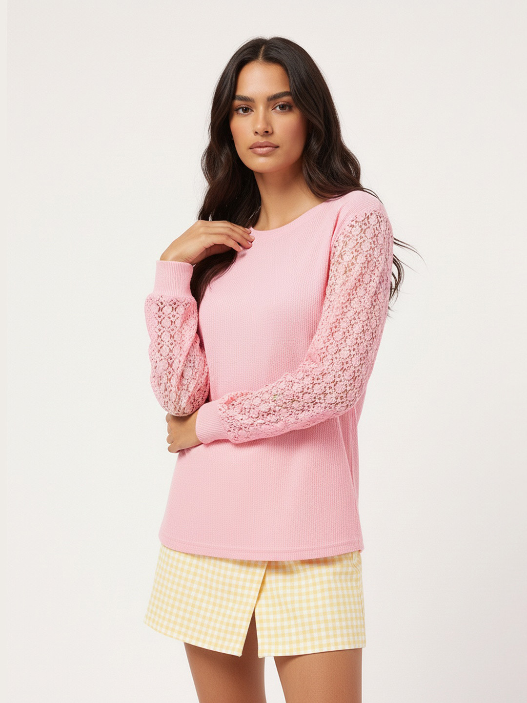 DressBerry Textured Temptress Semi-sheer Drop-Shoulder Sleeves Top