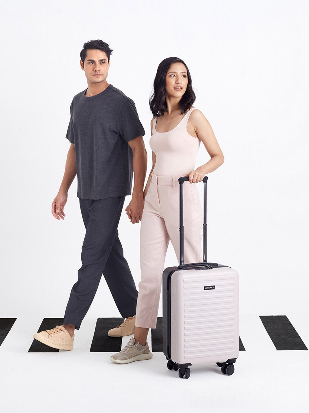 Assembly Two Tone Polycarbonate Cabin Luggage 20 Inches Lightweight 40L (Ivory & Grey)