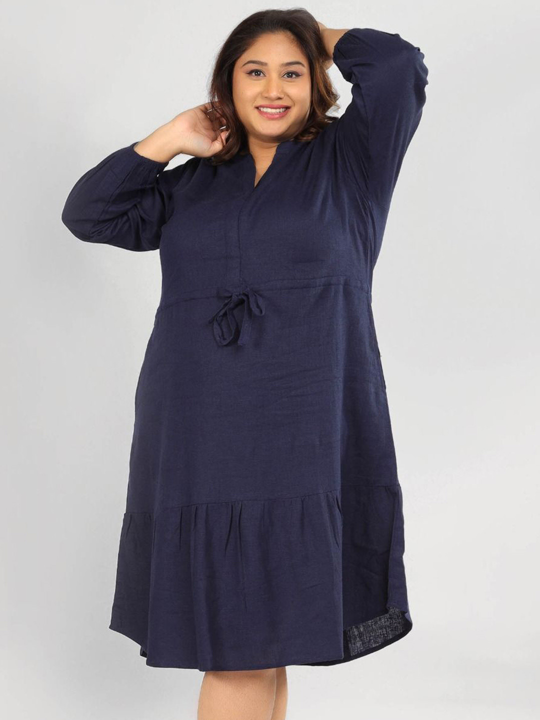 AATMIK Women Solid V-Neck A-Line Dress