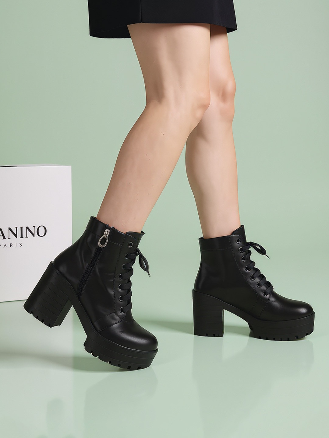 FRANINO PARIS Women Synthetic Round Toe Lace-Up & Zipper Boots