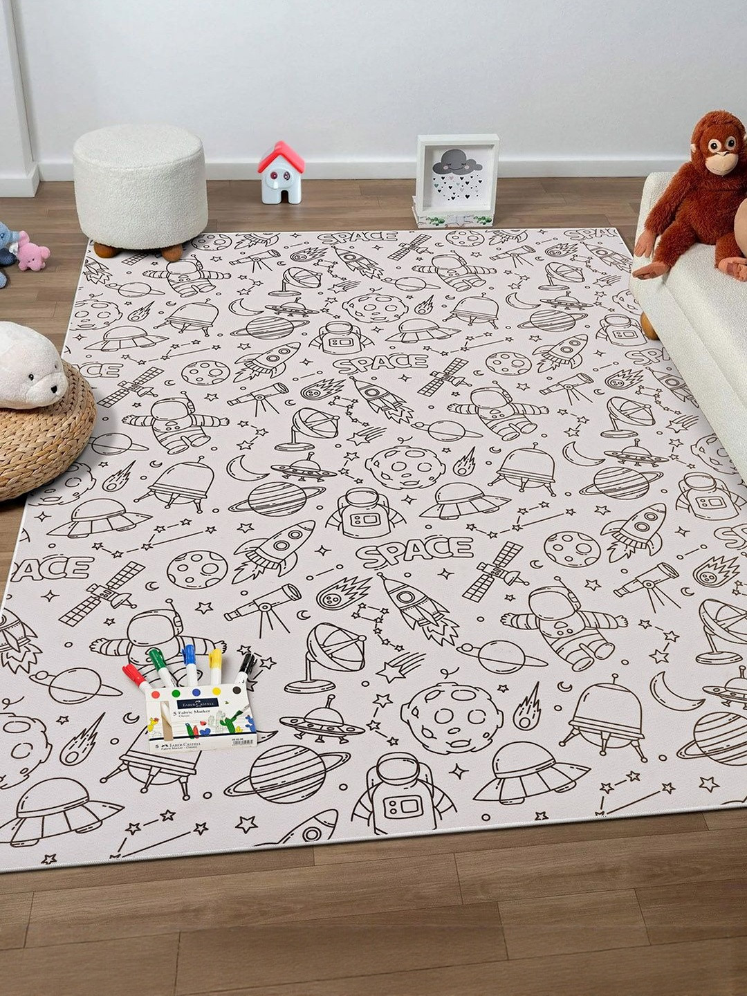 Kaleen India Kids Black Cartoon Characters Anti-Skid Polyester Carpet