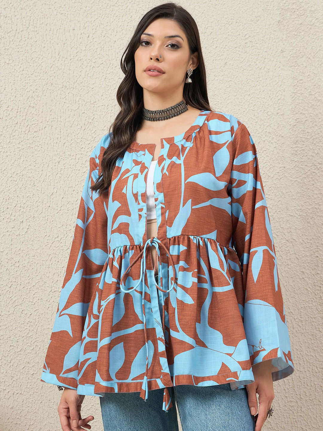 InWeave Printed Linen Open Front Shrug