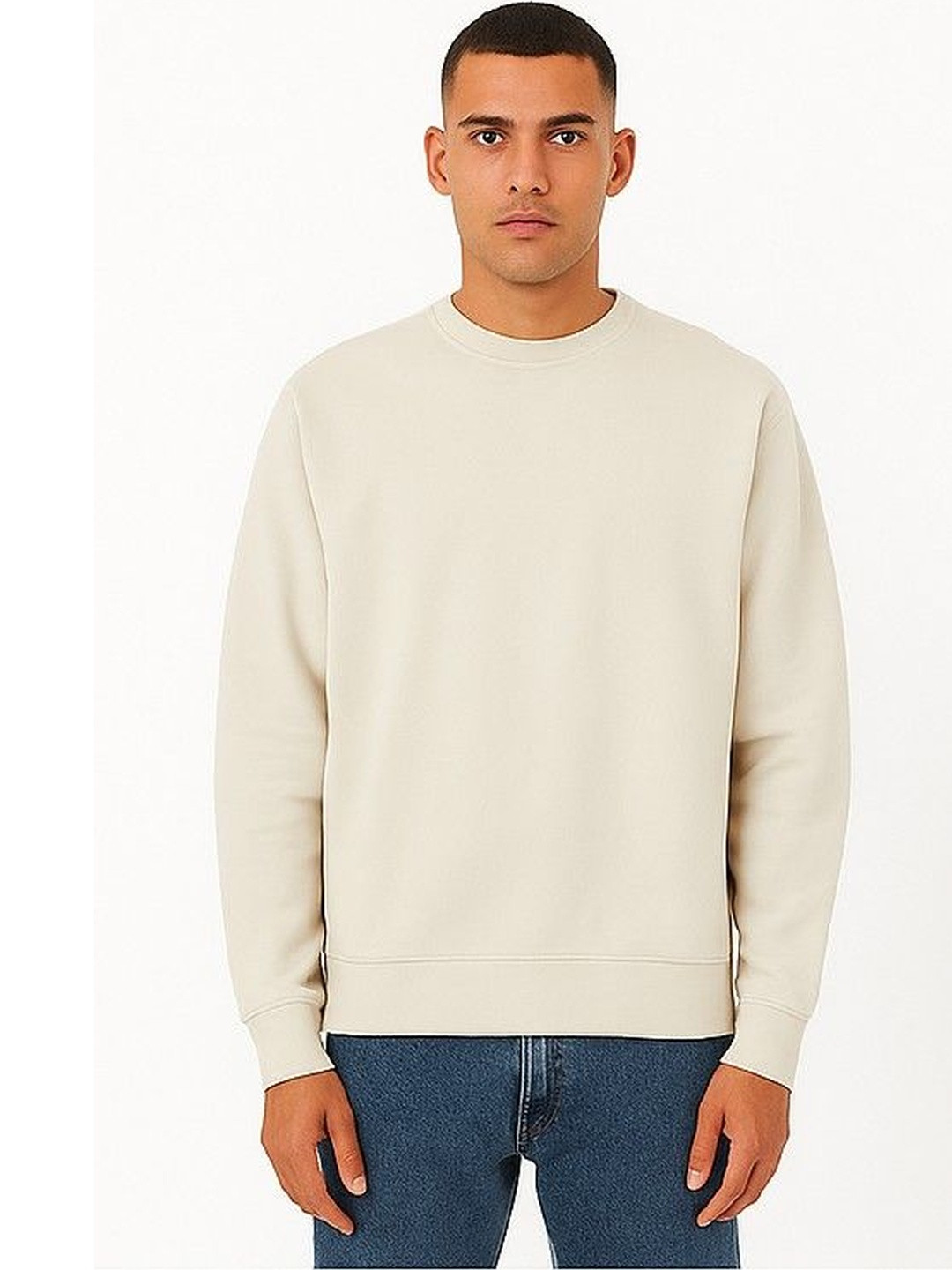 Moda Rapido Men Off White Fleece Pullover Sweatshirt