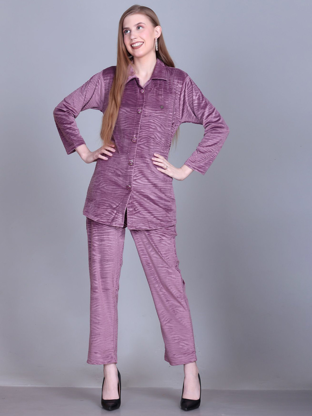 AREEMAS Self-Design Velvet Shirt With Trouser