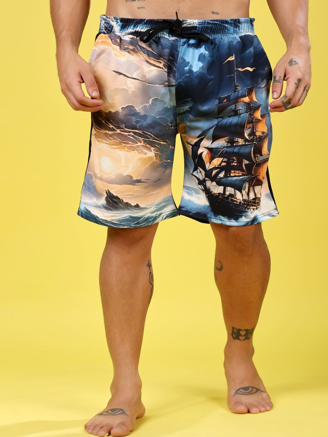 Flirty Soul Men Abstract Printed Regular Fit Low-Rise Shorts