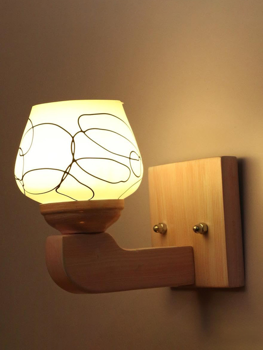 1ST TIME Black & White 4 Pcs Printed Glass Frustum Shaped Wall Lamps