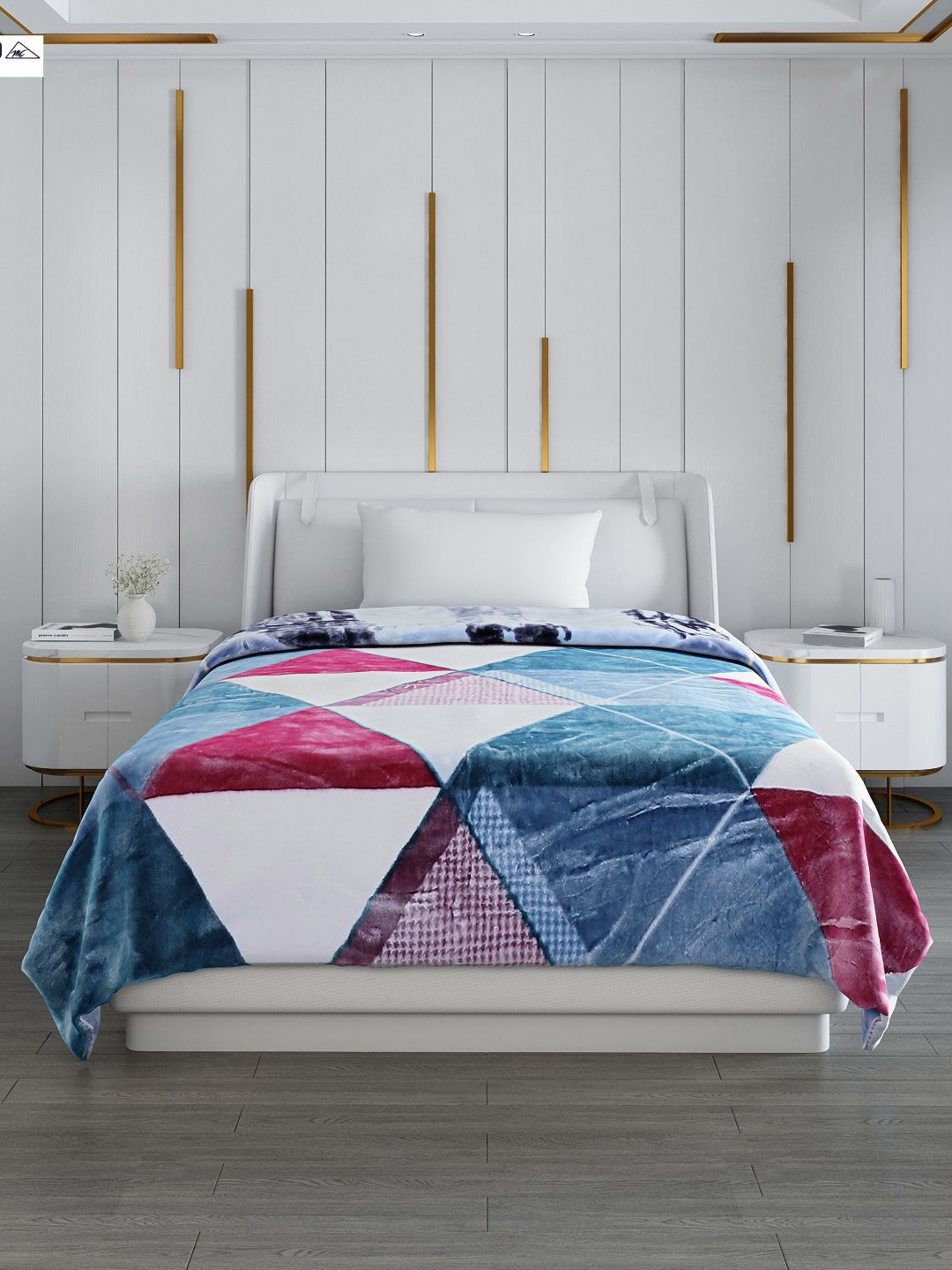 Monte Carlo Blue & Purple Geometric Printed Heavy Winter Single Bed Blanket 852 GSM