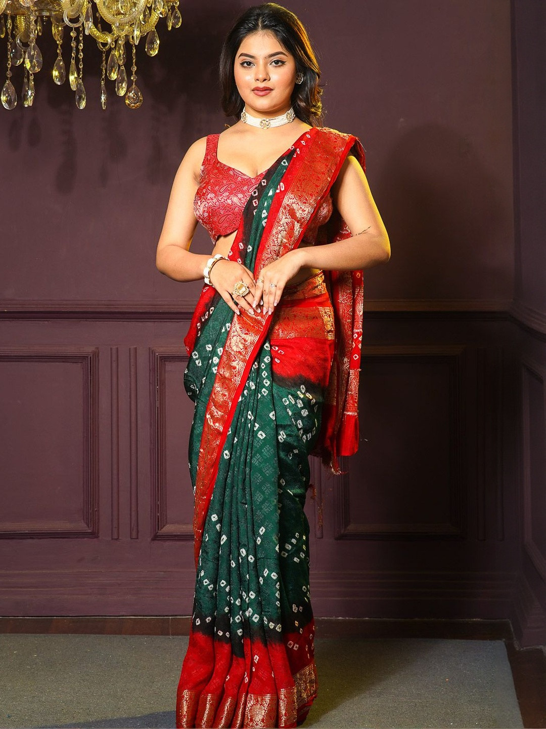 Aparna Vasundhara Bandhani Printed Zari Heavy Work Saree