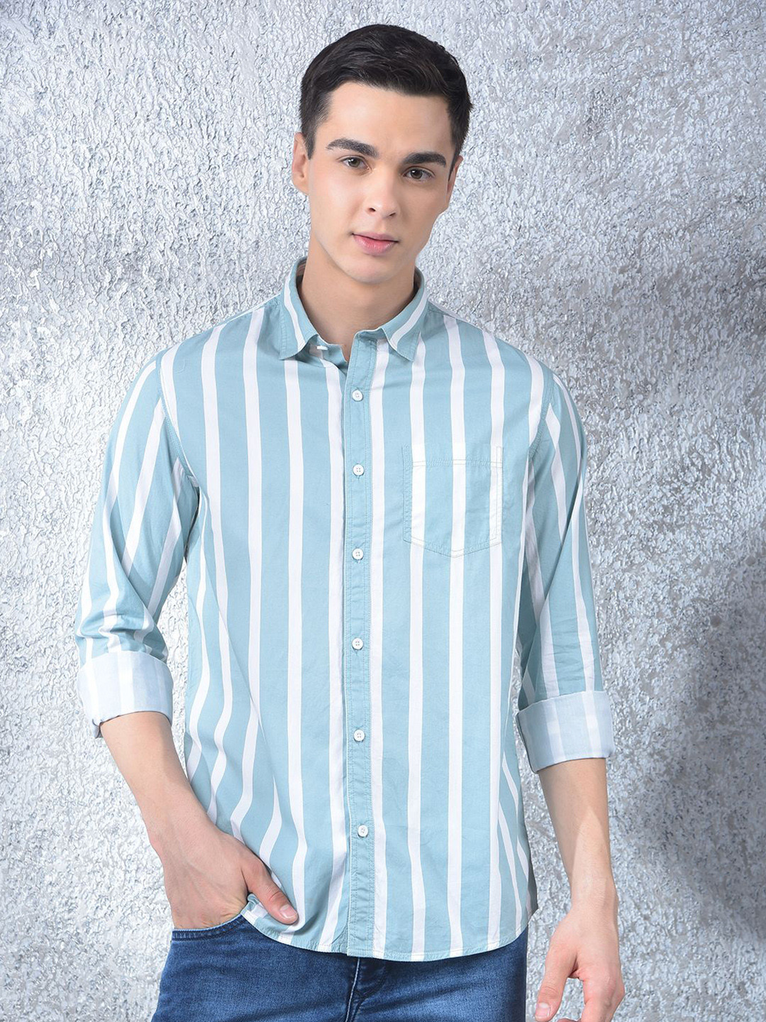 Canary London Men Smart Slim Fit Vertical Striped Spread Collar Cotton Casual Shirt