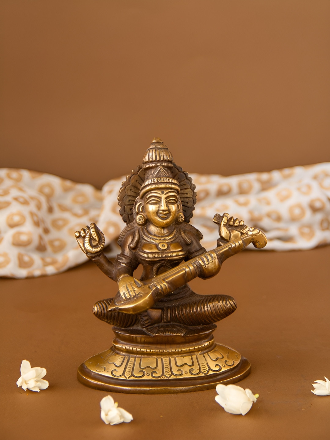 Imli Street Brown & Gold Goddess Maa Saraswati Religious Idol Metallic Showpiece