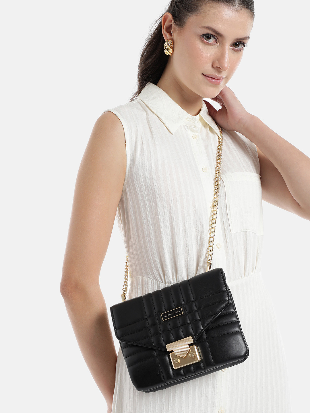 Van Heusen Crossbody Sling Bag with Quilted Detail