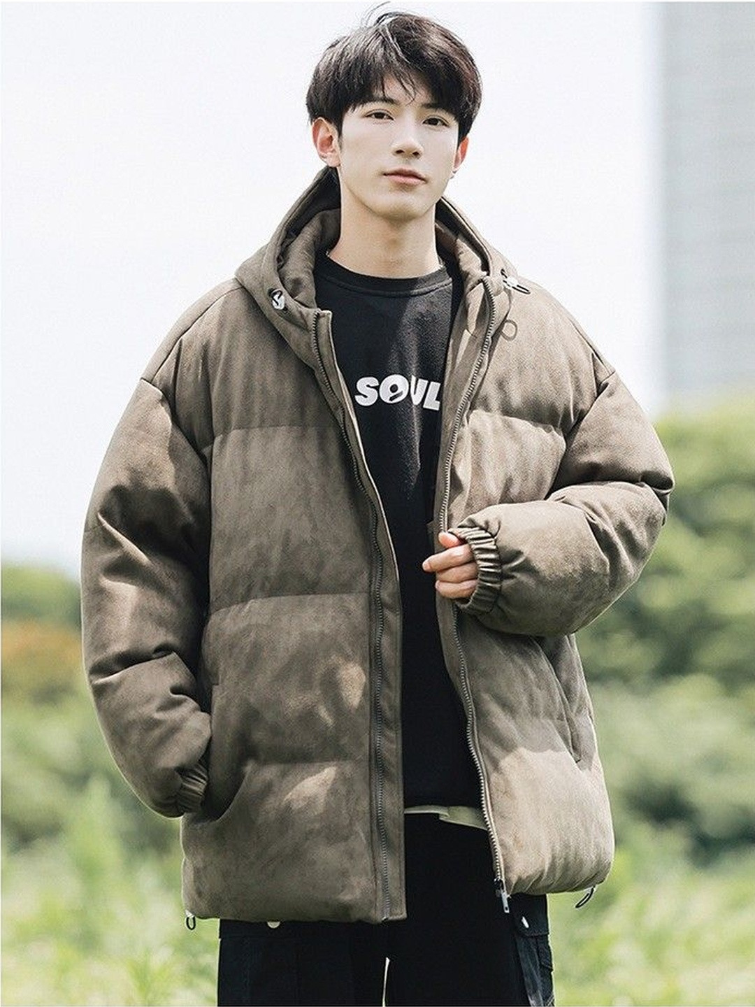 HERE&NOW Men Green Hooded Long Sleeves Polyester Puffer Jacket