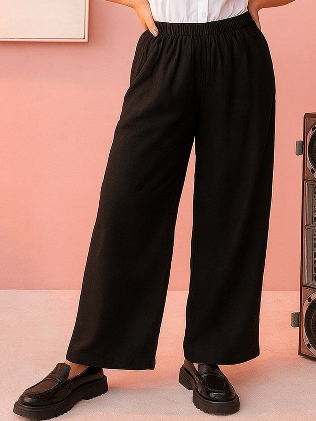 GAB Women Relaxed Fit Pure Cotton Mid Rise Trousers