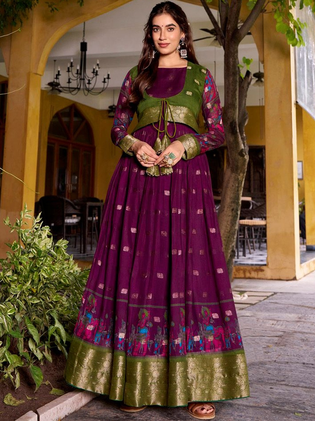 LOOKNBOOK ART Woven Design Ethnic Dress With Jacket