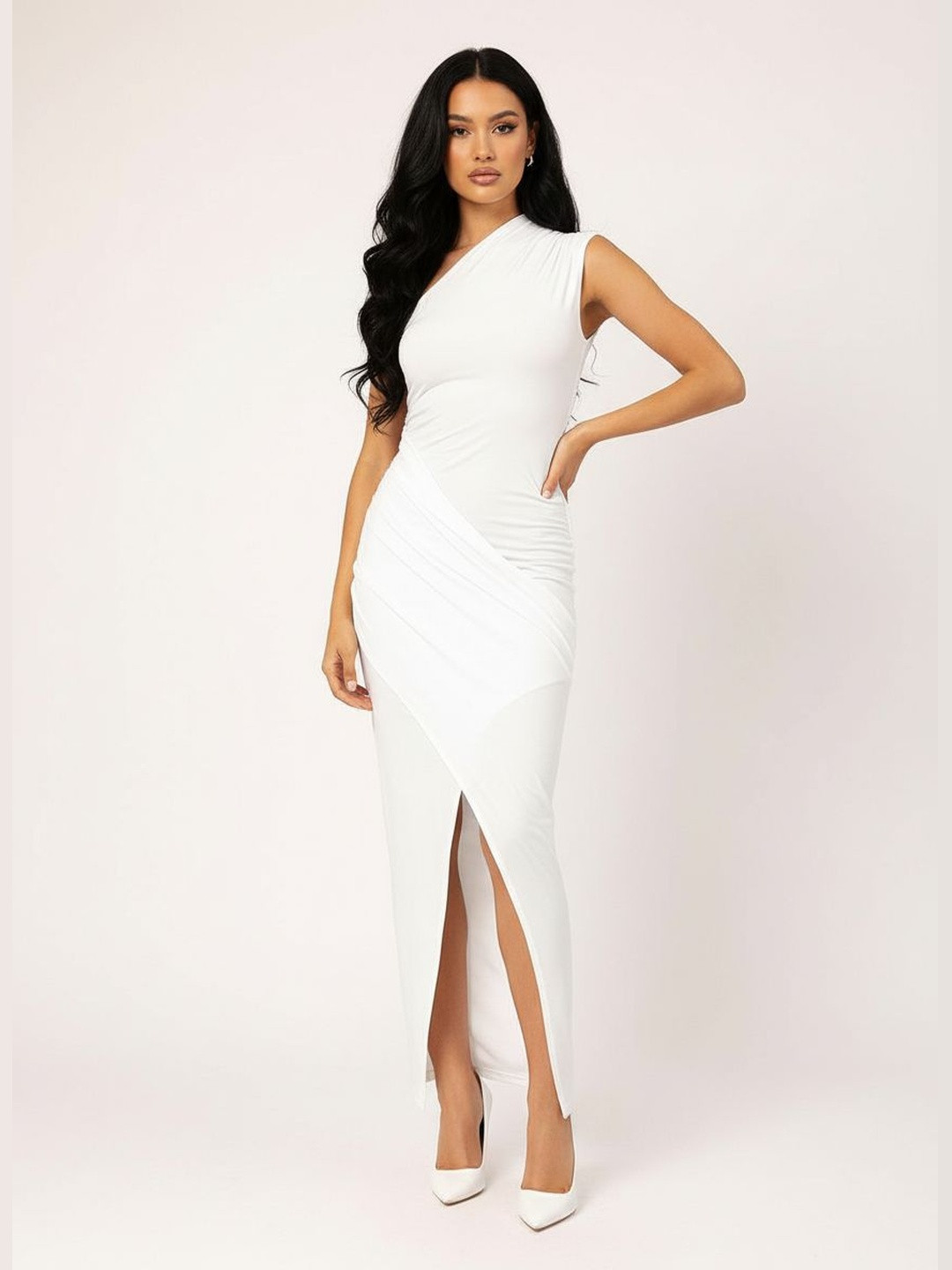 DressBerry OMG OOTD Slit Ruched One-Shoulder Sheath Dress