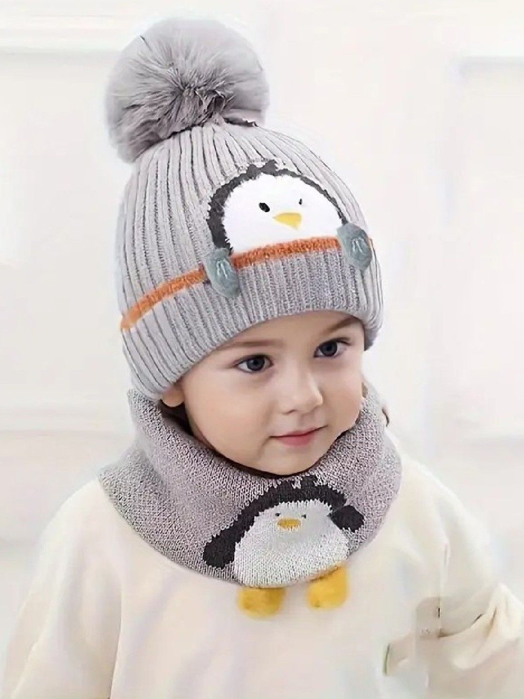 TOMKOT Unisex Kids Woollen Hat With Scarf Set