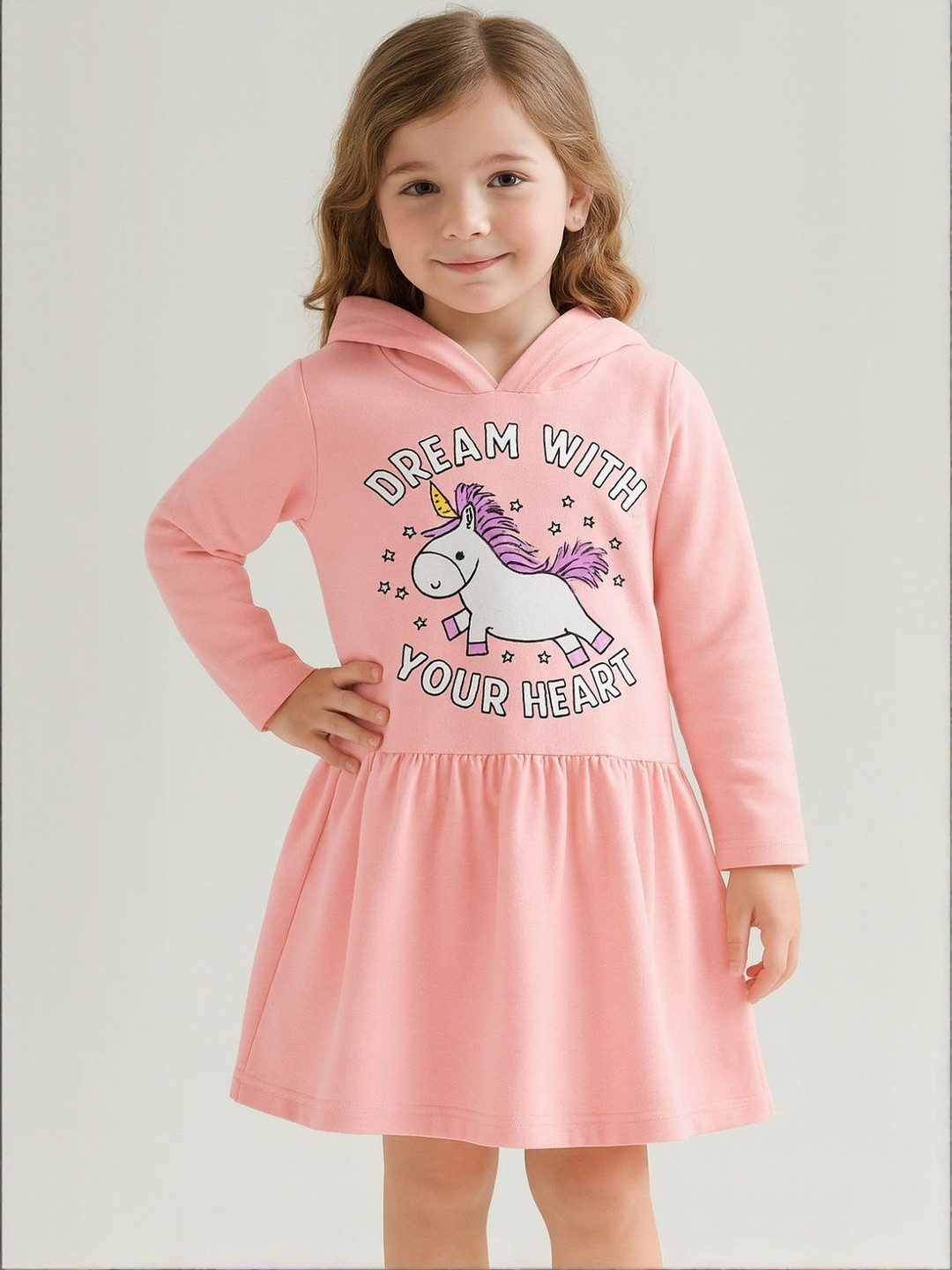 YK Printed Hooded Flared A-Line Dress