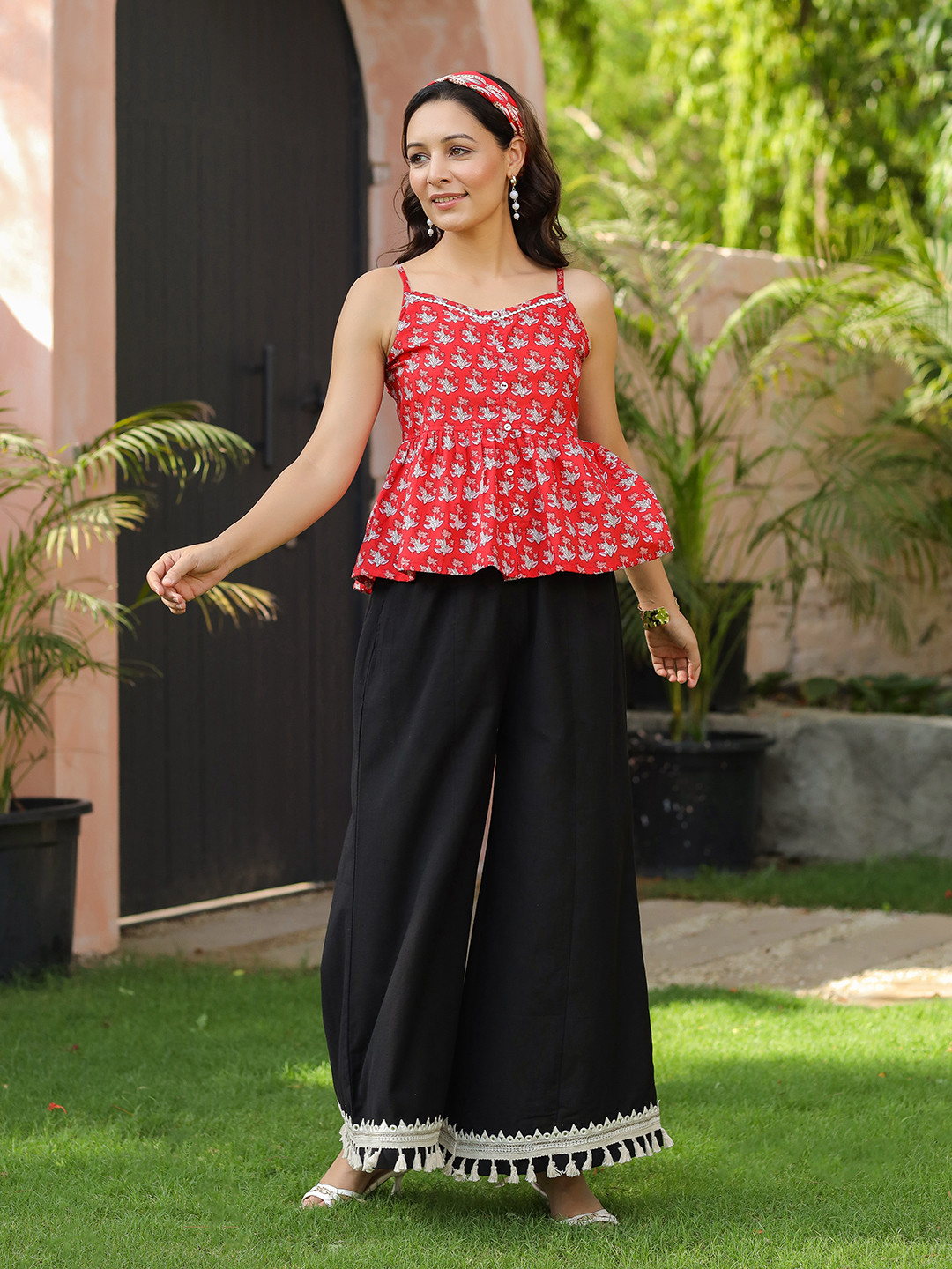 Rain & Rainbow Women Pure Cotton Wide Leg Palazzos