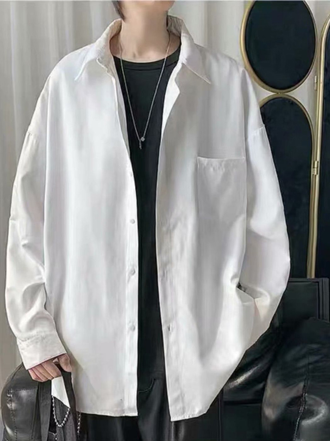 StyleCast Men Oversized Short Sleeve Spread Collar Shirt