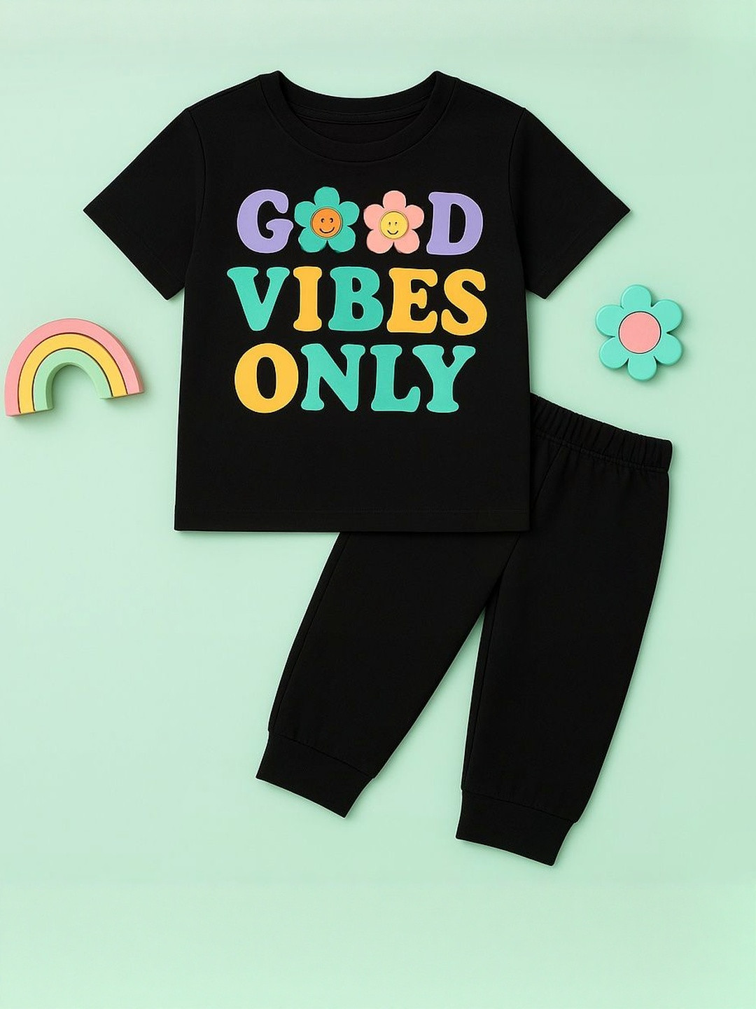 Luke & Lilly Girls Black Printed T-shirt With Trouser