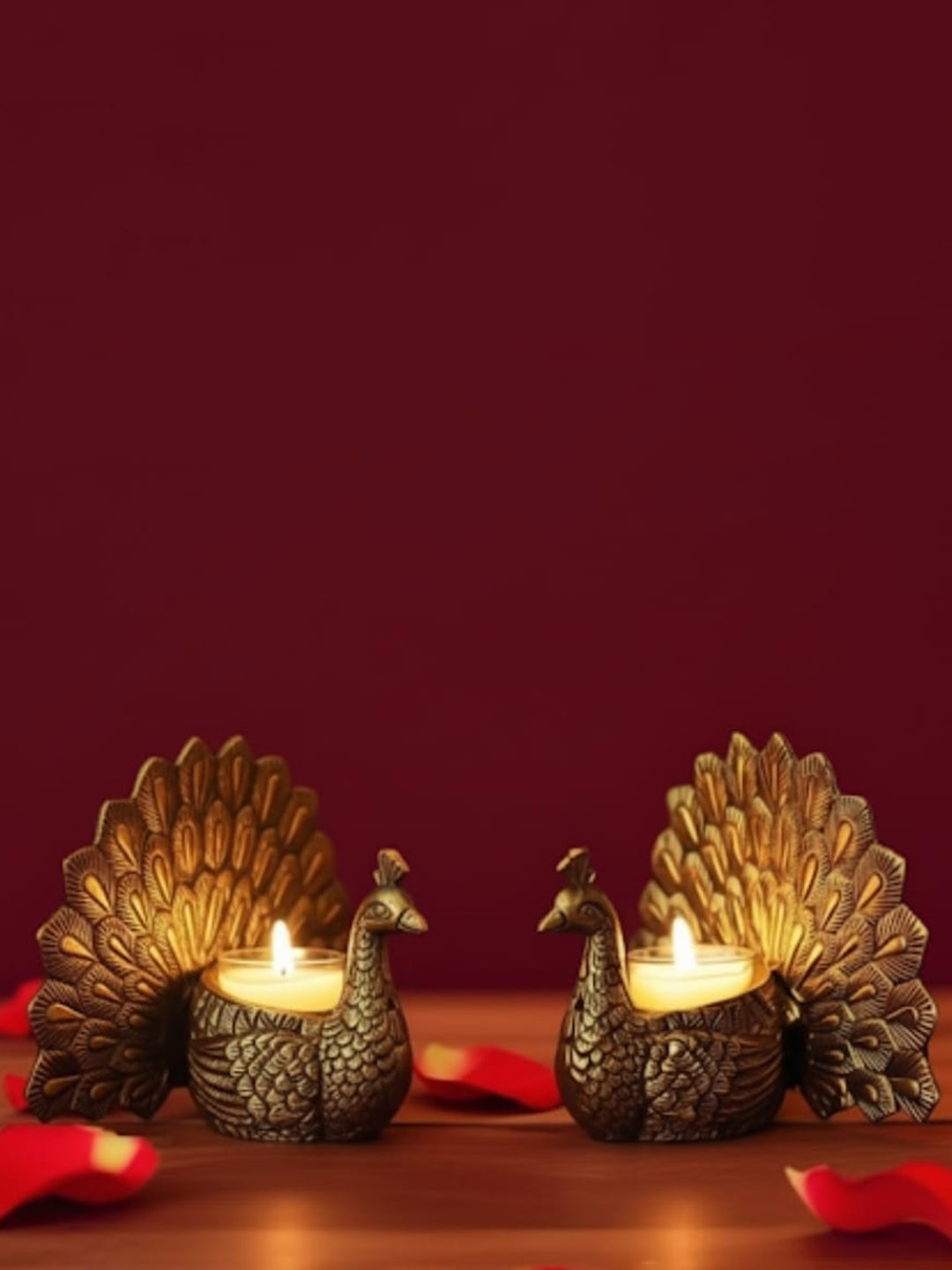 ELEVATE INDIA Gold Toned 2 Pieces Peacock Shaped Candle Holders