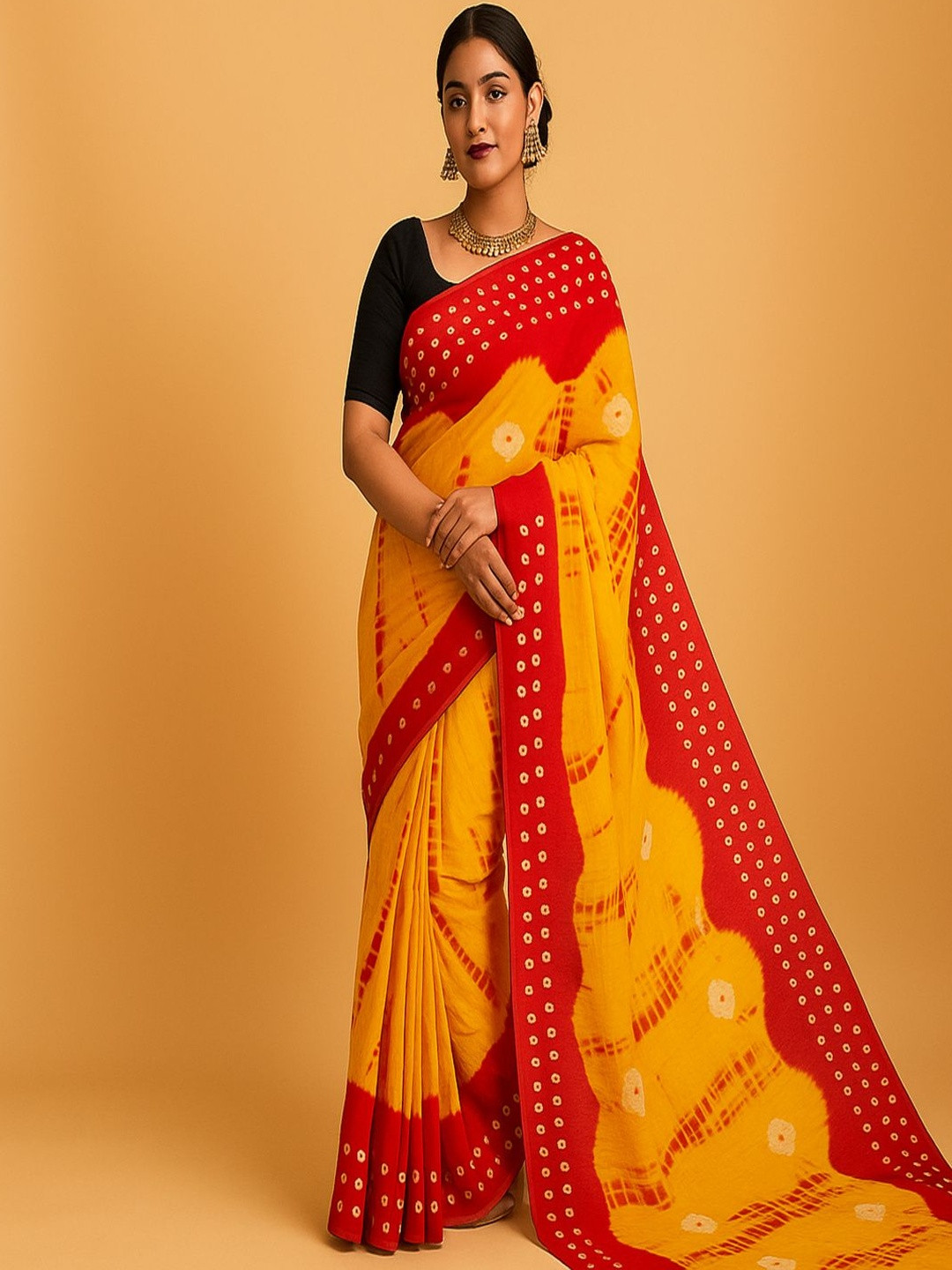 MOST Yellow Pure Cotton  Bandhani Sarees