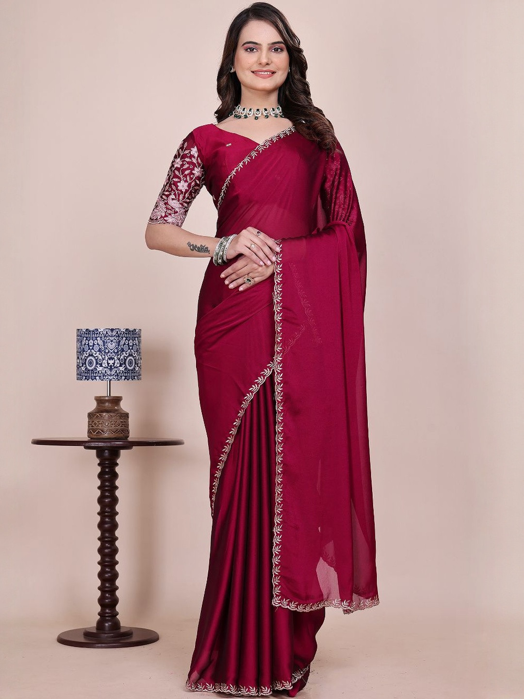 K 5 Fashion Embroidered Pure ChiffonSaree
