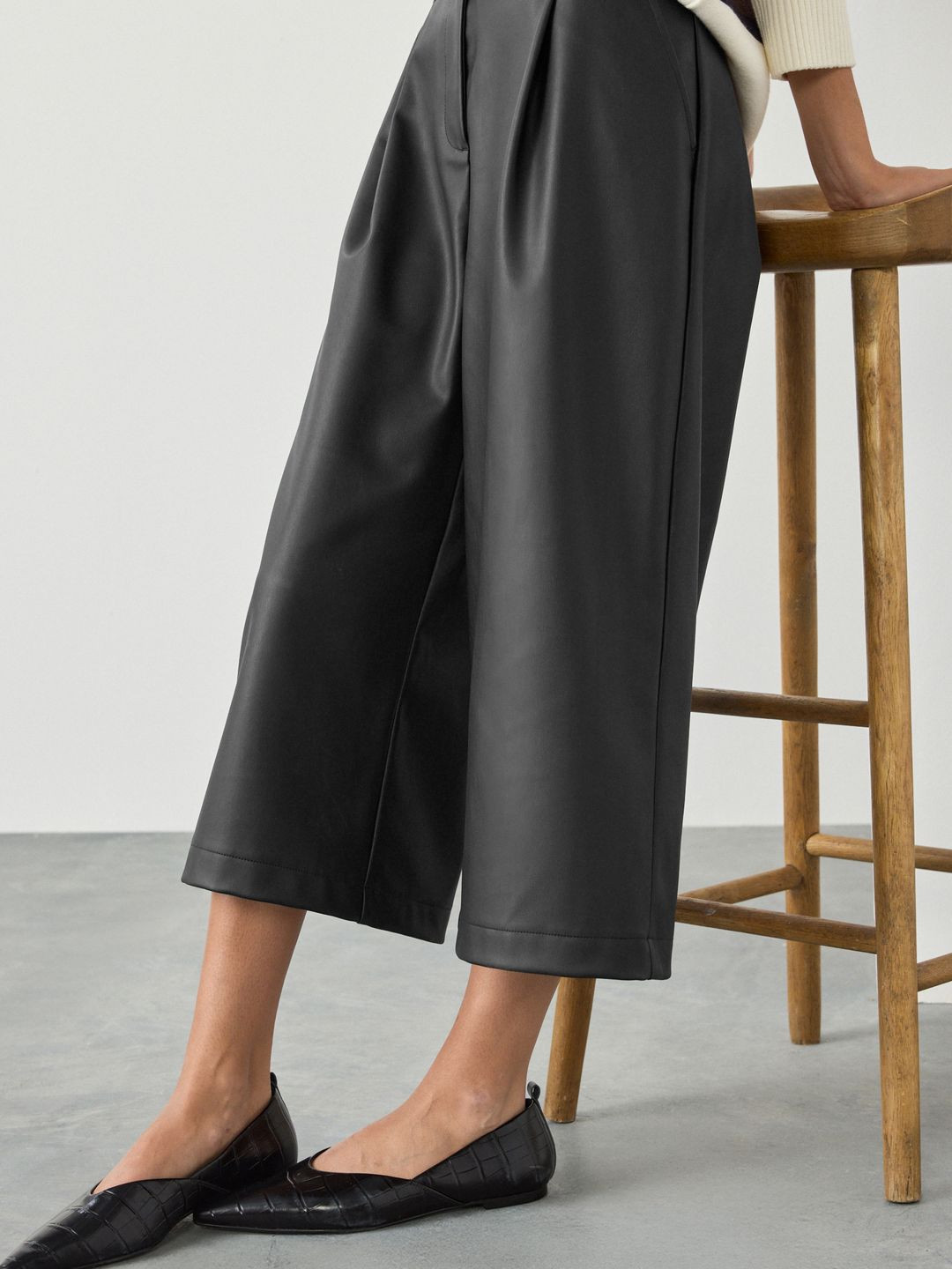NEXT Women High-Rise Faux Leather Pleated Culottes