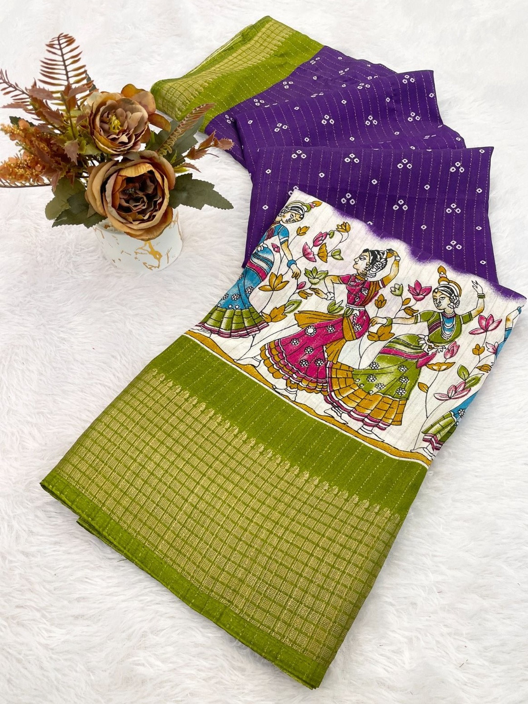 RUNAYA NX Elision Ethnic Motifs Digital Printed Embroidered Woven Design Zari Saree