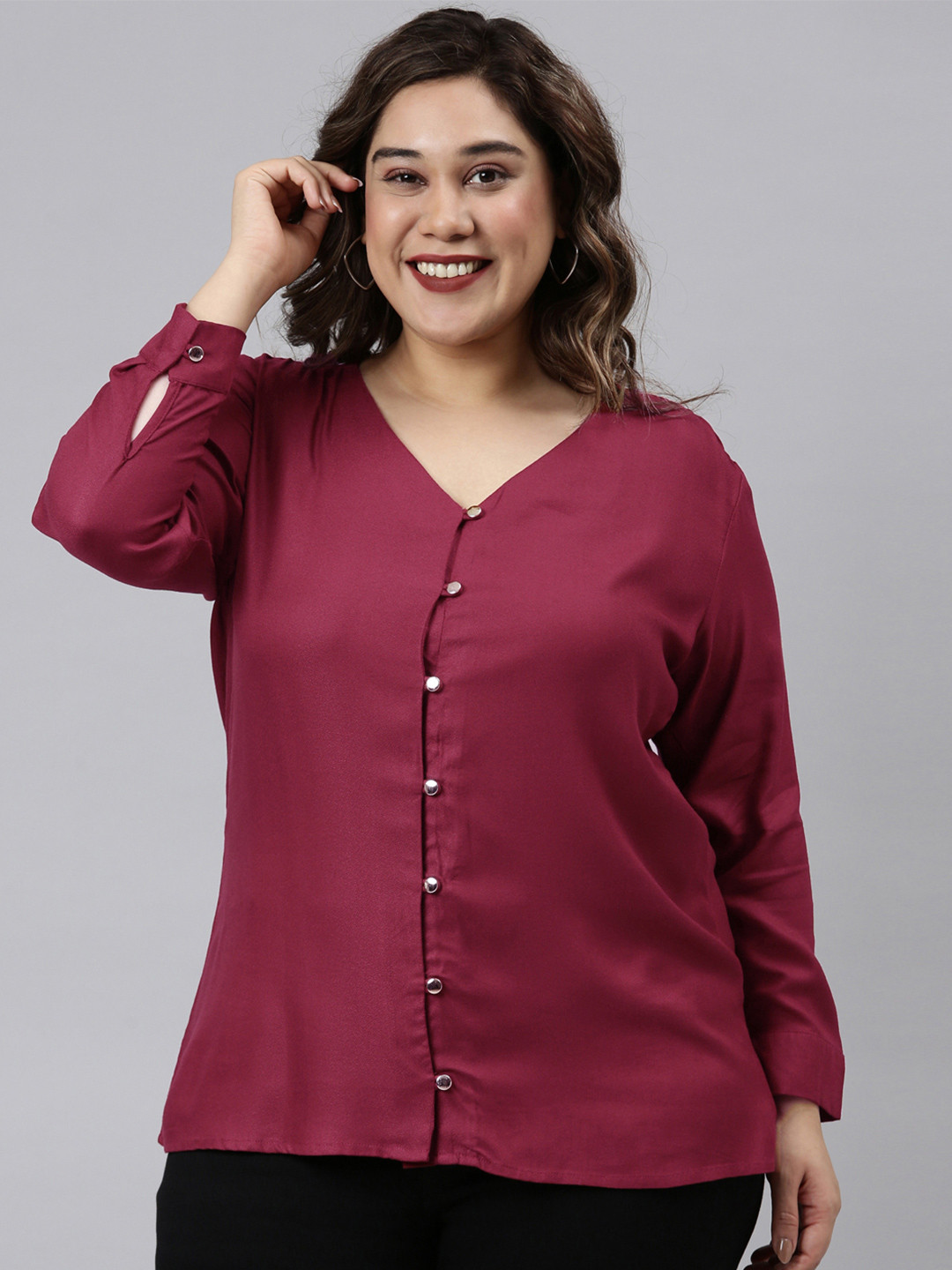 The Pink Moon Women Plus Size Burgundy Shirt Style Top