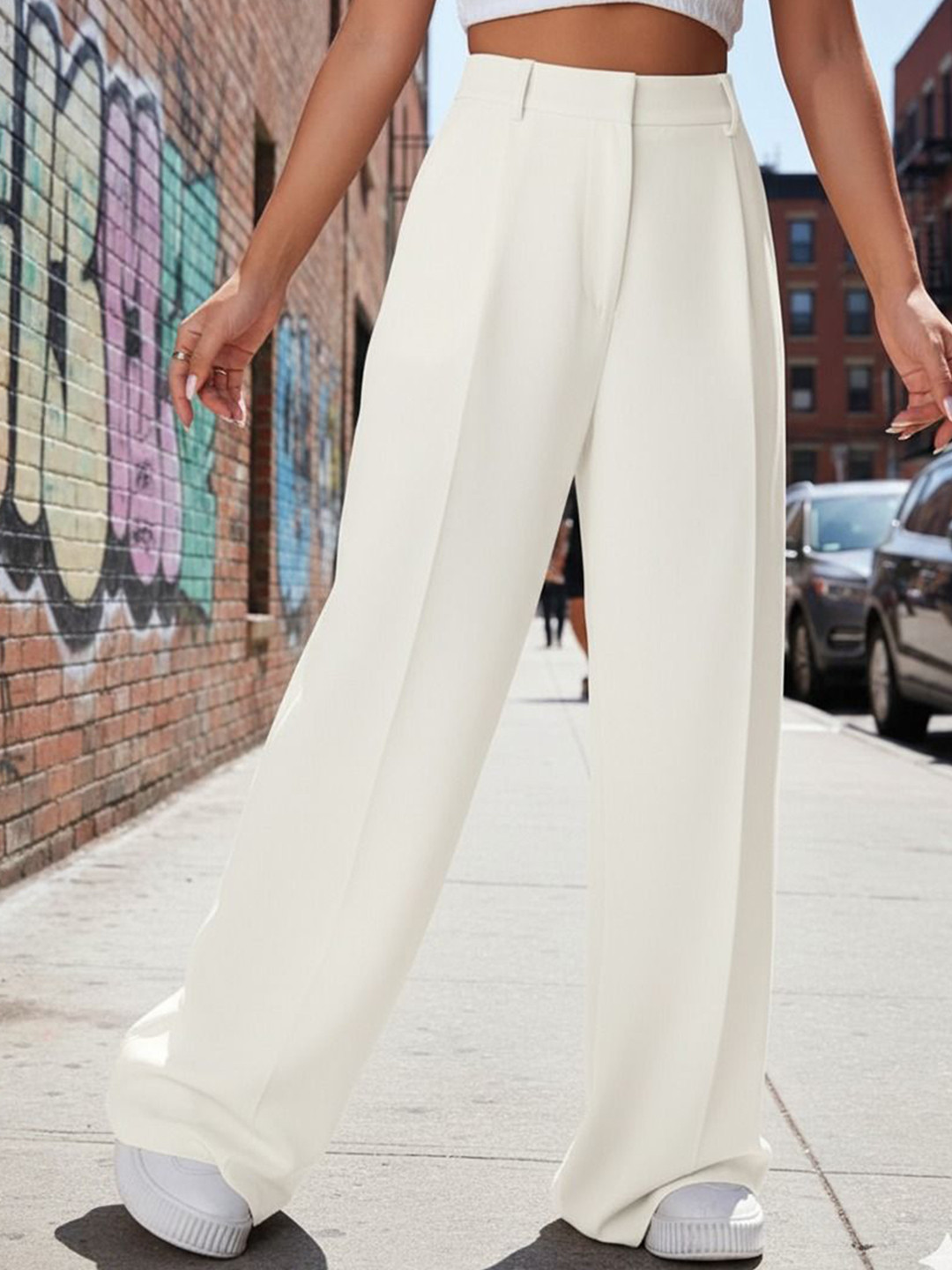 BROADSTAR Women Smart Comafort Fit High-Rise Pleated Korean Trousers