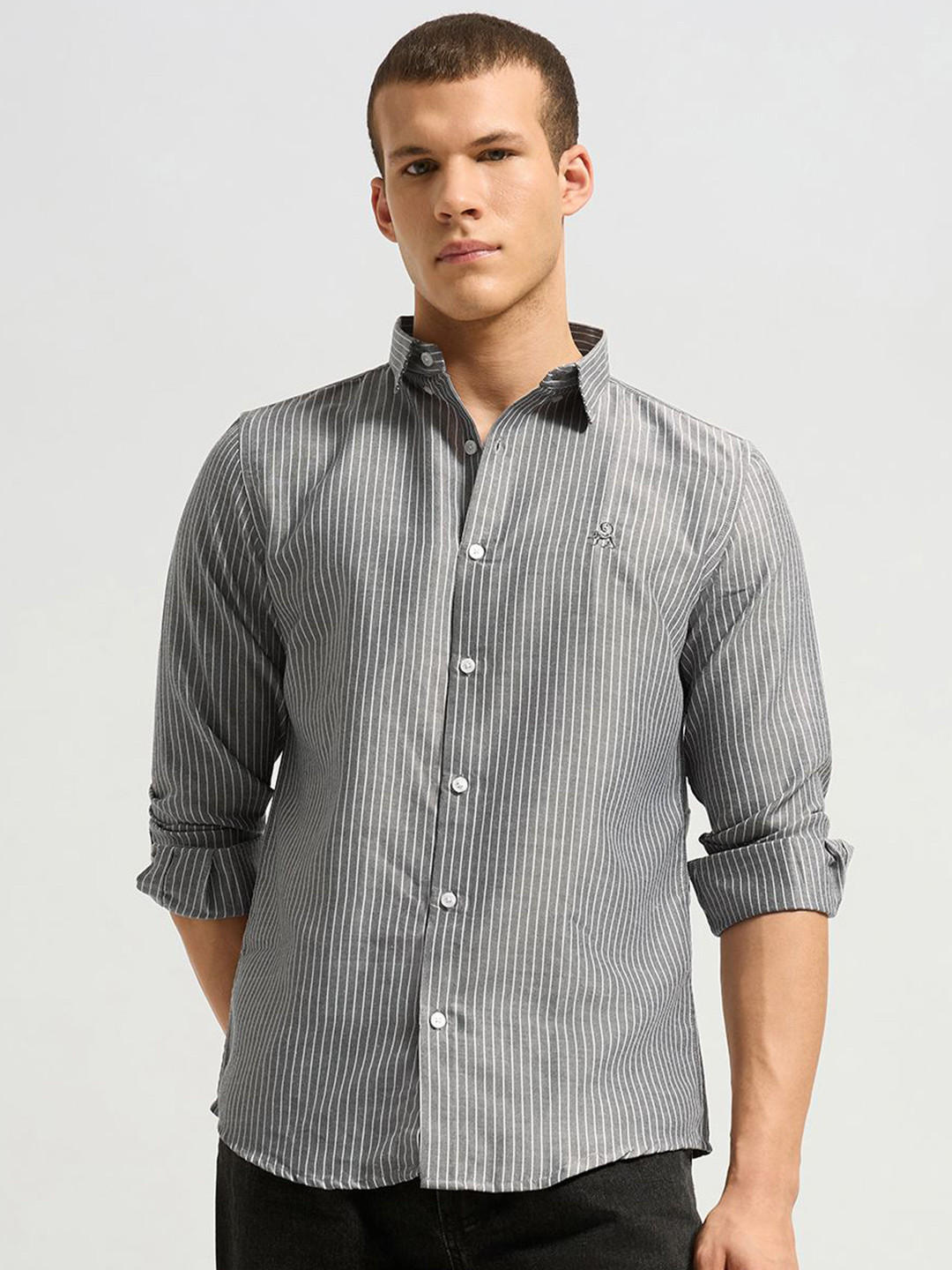 MISCHIEF MONKEY Classic Vertical Striped Tailored Fit Pure Cotton Shirt