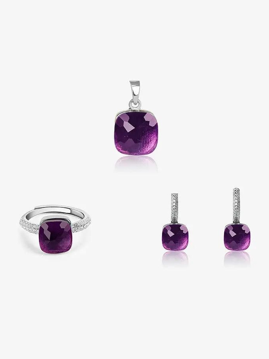 TOUCH925 Silver Cubic Zirconia Studded Garnet Harmony Set