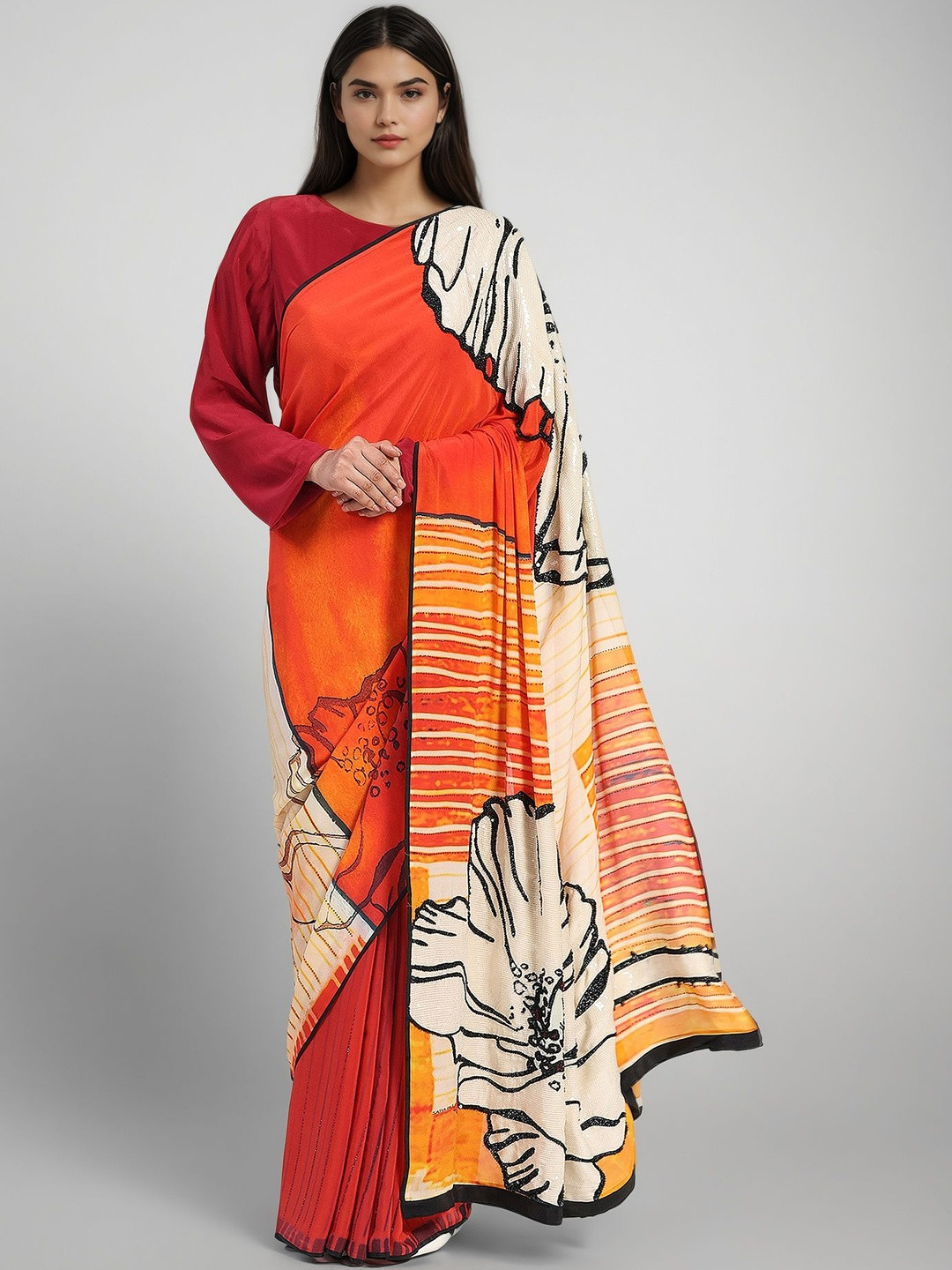 Satya Paul Floral Pure Crepe Designer Saree