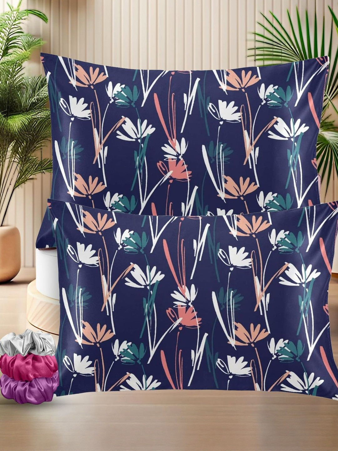 Sittella Blue & White 2 Pieces Abstract Satin Rectangle Pillow Covers