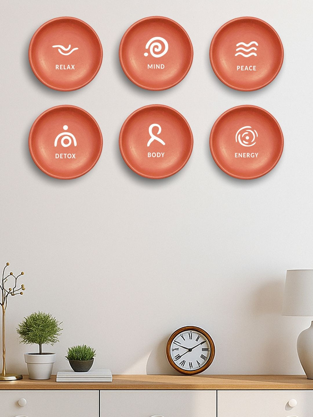 Almiro Tree Set of 6 Self Affirmations Terracotta Wall Plate
