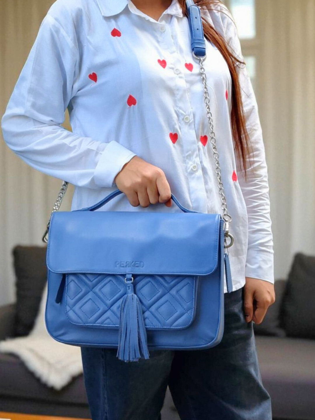 PERKED Eclipse Textured Leather Structured Handheld Bag